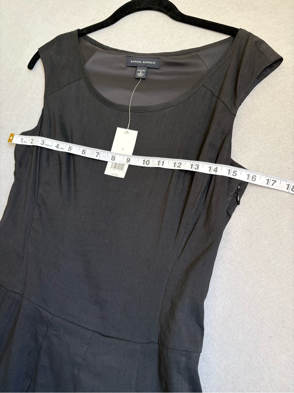 Banana Republic Black Cap-Sleeve Midi A-Line Dress Linen Blend Sz 2 NWT Chic LBD - Picture 4 of 9